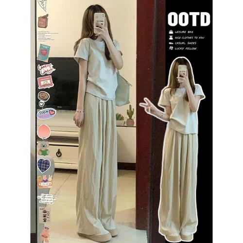 梨形身材奶系穿搭小個子茶系一整套微胖顯瘦休閑網紅減齡套裝女夏