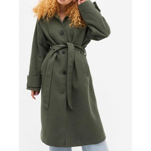 諾諾E站【MK】冬款 女式時尚百搭腰帶收腰中長款毛呢外套大衣