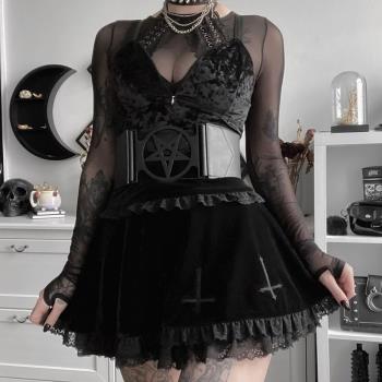 黑色蕾絲半身裙拼接設計感朋克風