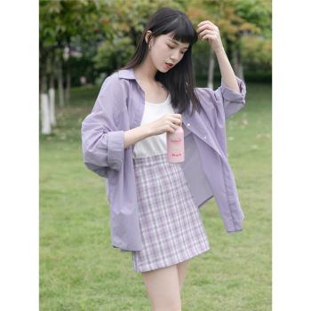 么寧 紫色襯衫外套女裝設計感小眾夏2023新款韓系小個子長袖上衣
