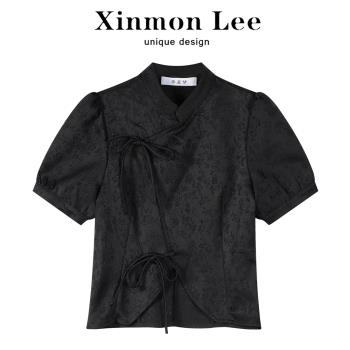 XinmonLee法式小眾別致設計感短袖上衣襯衫女裝夏季時尚洋氣時髦