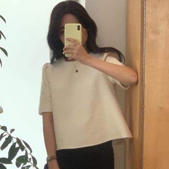 韓國chic夏季新款法式小香風顯瘦減齡氣質短款外套圓領泡泡袖上衣