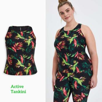 UPF50+Active Tankini大碼女裝修身顯瘦印花泳衣背心運動瑜伽上衣