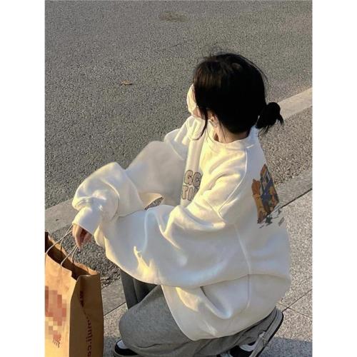 圓領衛衣女2024新款爆款白色小個子上衣女款春秋款無帽秋冬季加絨