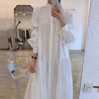 chic韓版連衣裙中長款白色襯衫