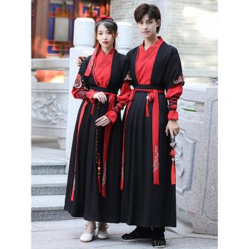 武俠風漢服女秋服裝男古風初中生帥氣中國風俠客俠女古裝情侶套裝