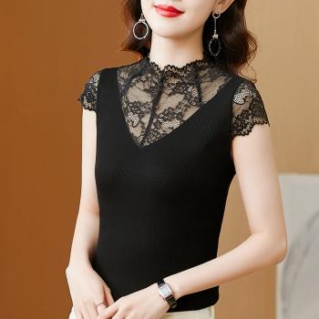 莫代爾夏季女裝韓版性感蕾絲短袖