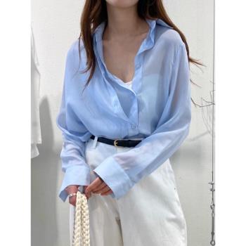 韓國chic法式設計感防曬襯衣高級感顯瘦長袖上衣夏季女裝別致襯衫