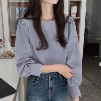 減齡韓國簡約圓領洋氣長袖襯衫
