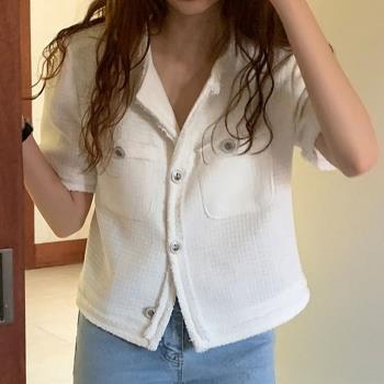 外套女韓國chic夏季粗紡短款開衫