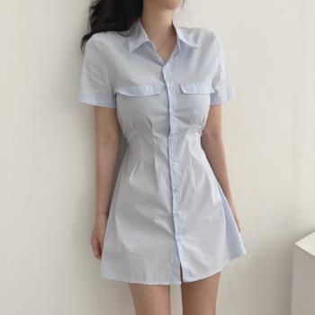 chic韓國氣質修身單排扣襯衫上衣