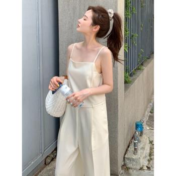 韓國chic夏季新款法式設計感小眾顯瘦吊帶褲女氣質寬松休閑連體褲