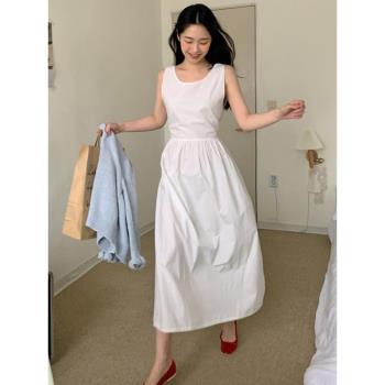 夏季新款高級設計感小眾白色吊帶連衣裙女氣質法式茶歇生日小禮裙