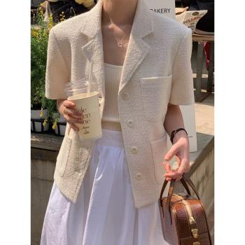 韓國chic夏季新款百搭顯瘦減齡洋氣網紅短袖小香風上衣西裝外套女
