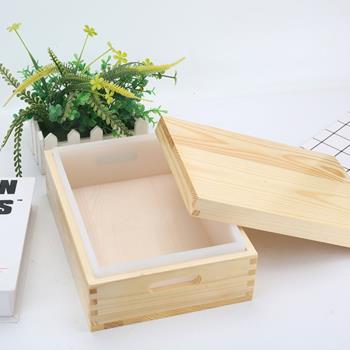 手工Diy長方形中號硅膠模具帶木盒手工皂渲染盤2200毫升硅膠模具