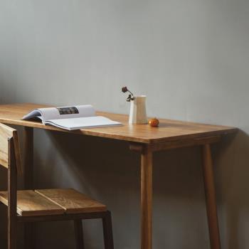 MUMO木墨 圓腿桌 簡約日式實木書桌紅橡木臥室書法桌電腦桌長方形