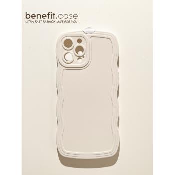 Benefit簡約純色白色波浪邊適用蘋果14promax手機殼iphone13保護套12高級11新款xsmax全包xr硅膠8plus清新7女