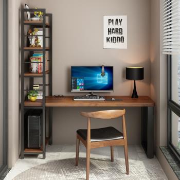 北歐電腦臺式桌實木家用loft書桌書架組合陽臺寫字桌書柜辦公一體