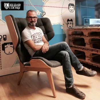 北歐客廳設計師造型老虎椅凳實木單人休閑椅猛犸象懶人沙發椅陽臺
