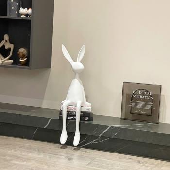 現代極簡黑白可愛長耳朵兔子擺件樣板間客廳電視柜旁酒柜書柜裝飾