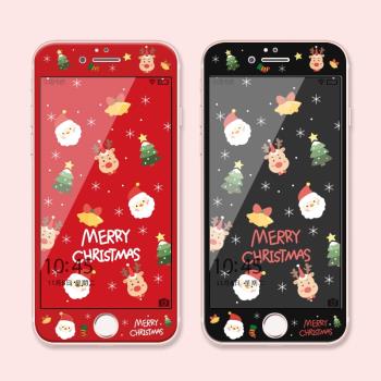 圣誕蘋果8plus鋼化膜全屏iphone6s手機貼膜防摔全包邊7p卡通可愛