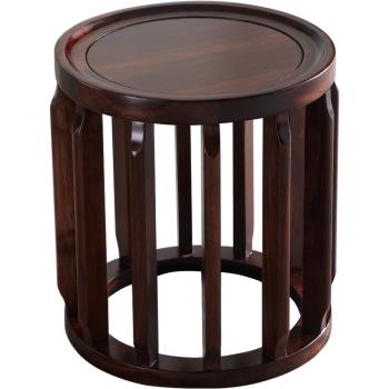 華巢烏金木圓凳實木鼓凳餐凳茶凳新中式黑檀色妝凳小圓矮凳高43cm