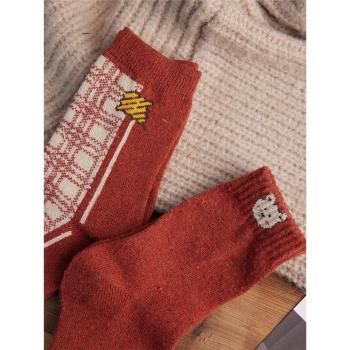 寶藏女本命年小熊可愛日系紅襪子