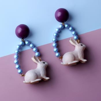 小眾個性兔子造型原創手工女耳環