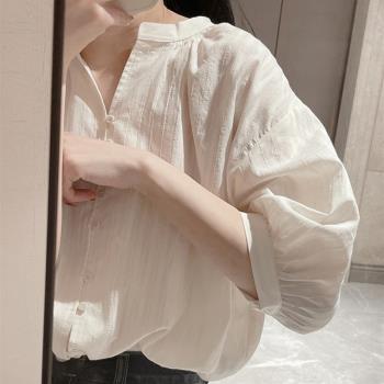 法式獨特別致白色襯衫2023新款設計感小眾短袖港風chic上衣女夏季