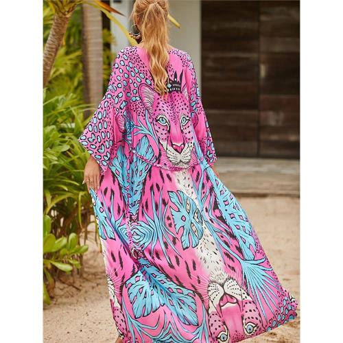 2025年泰國海南沙灘海邊豹紋防曬衣開衫薄款長袖外套中長款罩衫仙