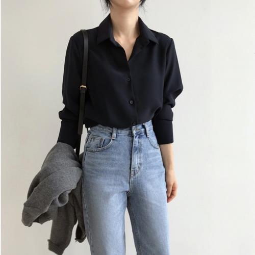 黑色雪紡襯衫女內搭春秋設計感小眾氣質通勤職業襯衣百搭垂感上衣