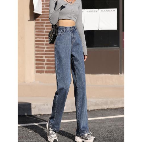 淺色闊腿牛仔褲春秋新款高腰加小褲子女小個子穿搭洋氣直筒九分褲