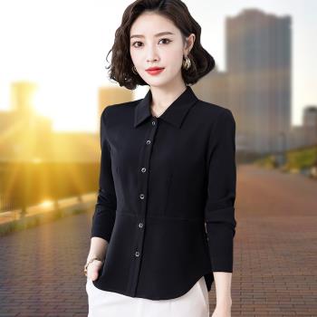 黑色襯衫女長袖修身款雪紡襯衣時尚洋氣上衣2023年春裝新款秋韓版