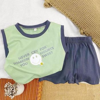 男女寶寶2023夏季套裝韓版小童棉卡通寬松背心寶寶上衣薄款兩件套