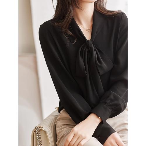 蝴蝶結飄帶襯衣女2025秋款新款韓版時尚修身顯瘦洋氣白色雪紡襯衫