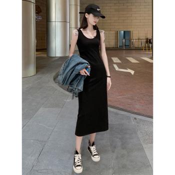 黑色吊帶連衣裙女夏2023新款氣質修身顯身材背心裙外穿法式長裙