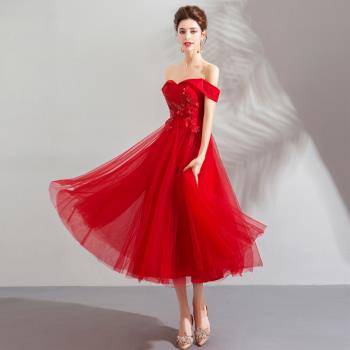 紅色新娘短款婚紗小禮服蕾絲