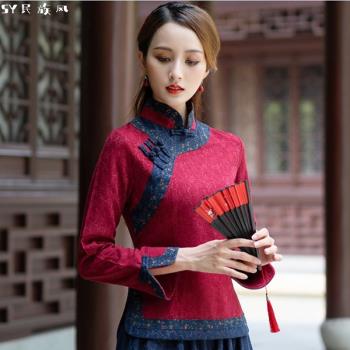 中國風棉麻襯衫修身上衣改良旗袍