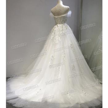 公主新娘鉆石法式一字肩婚紗禮服