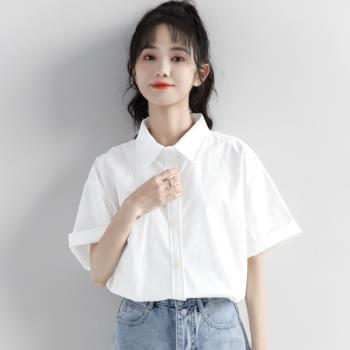 白色純棉寬松設計感小眾短袖襯衫