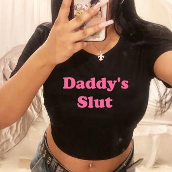 Daddys Girl Funny Sexy party Cropped top women歐美露臍T恤