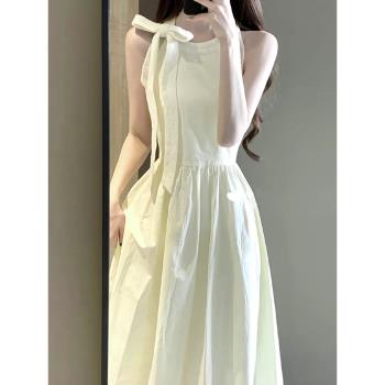 蝴蝶結蕾絲花邊連衣裙子女夏季2023新款顯瘦氣質高端精致法式長裙