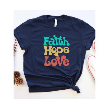 Faith Hope Love Motivational women t shirt復古彩印街頭短袖女
