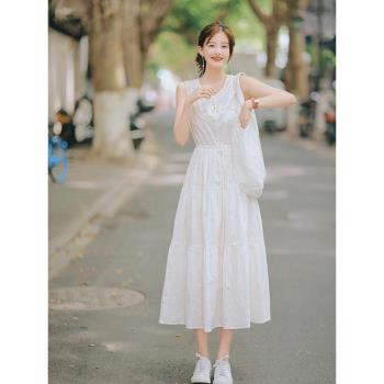 白色襯衫度假法式連衣裙夏季背心