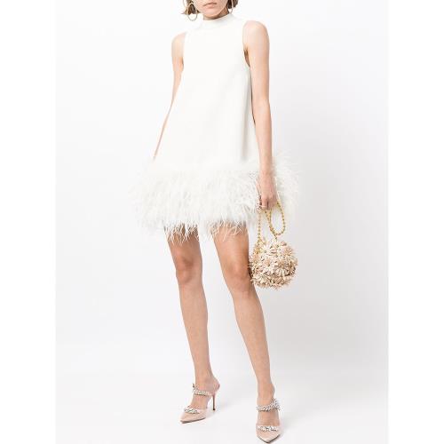 白色無袖鴕鳥毛連衣裙女2025年夏季新款輕奢高級感短款流蘇羽毛裙