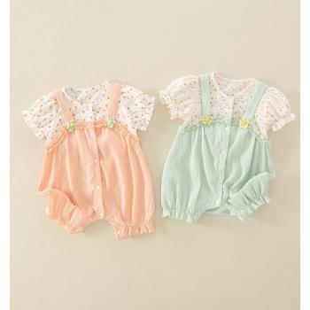 韓系嬰兒衣服夏裝新生女寶寶連體衣公主滿月百天哈衣短袖夏季薄款
