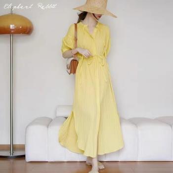 黃色寬松沙灘裙泰國旅游拍照襯衫