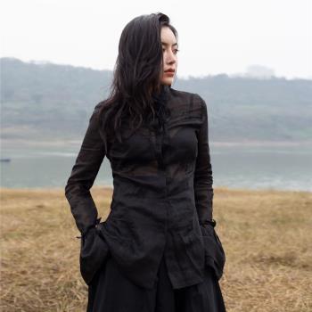 SIMPLE BLACK紗紗修身長袖襯衫