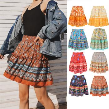 Summer Bohemian ruffled skirt for women with ethnic flair裙