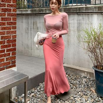 時尚春夏新款粉色垂感魚尾半身裙